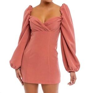 LUXXEL Dusty rose puffed balloon sleeve bodycon mini dress women size M